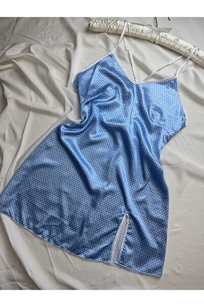 ROZENİN LINGERIE Basic Desenli Arkası Çarpraz Saten Mini Elbise Gecelik