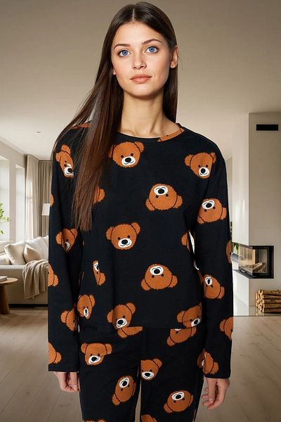 PayBuy Women's Teddy Bear Pajama Set 100% Cotton Pipe Leg Long Sleeve Comfortable Sleep Special Design Lasting