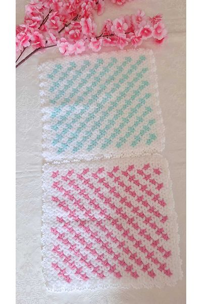 SOUL BY A&B Hand Knitted Bath Washcloth Bath Scrub Pink Blue Washcloth Scrub Mother Father Child