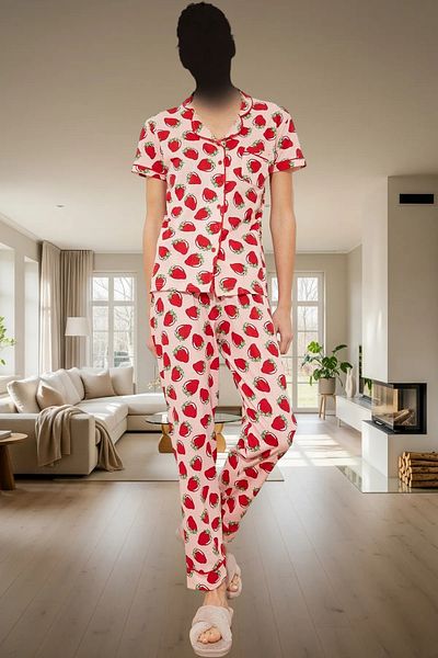 PayBuy Women's Strawberry Pattern Knitted Pajamas Set Comfortable Sleep Set Durable Material Long Lasting