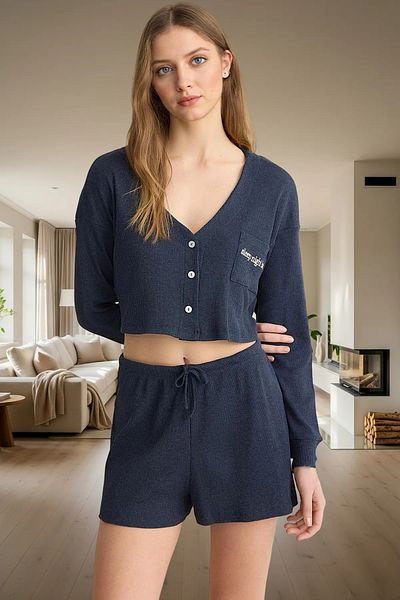 PayBuy Women's Knitted Pajamas Set Comfortable Fit Long Sleeve Short Shorts Use Perfect Fit