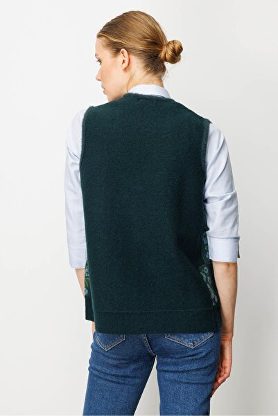 Desen Triko Women's Pıtırcık Floral Patchwork Felt Wool Vest Green_M.Green