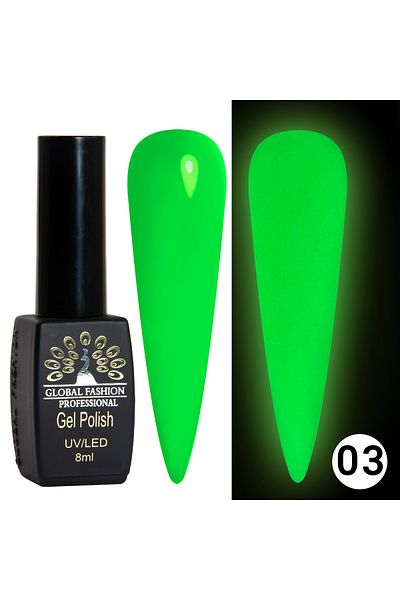 global fashion Oja semipermanenta Luminous, Global Fashion, fosforecenta, 8 ml, 03