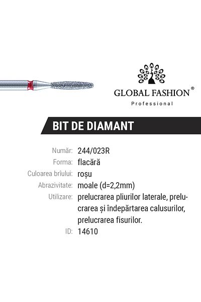 global fashion Diamond cuticle bit, flame, red, 244-023R