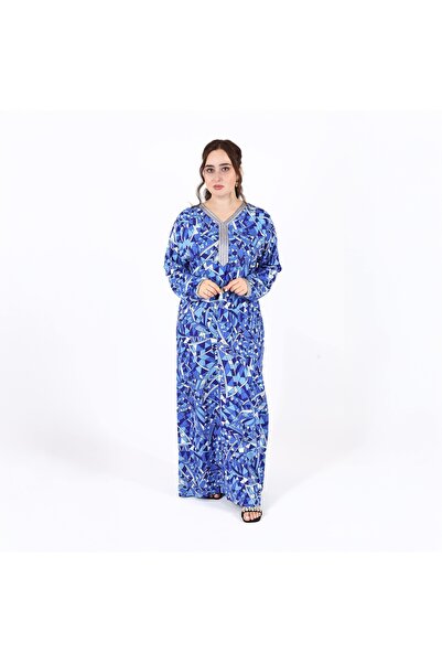 LINELLE فستان جلابية نسائي من الرايون - فساتين ماكسي مطبوعة بأكمام طويلة ورقع...