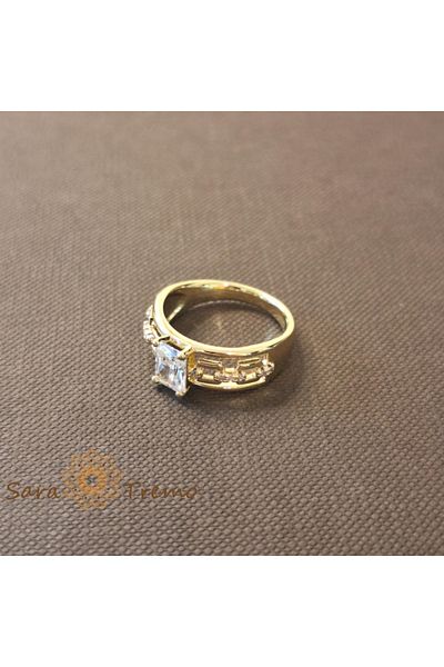 saratremo Geometric Cut Ring with Rectangular Faceted Zirconia Plated 14k - Width 7mm