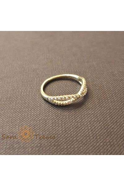 saratremo Double ring with white zirconia and pearls - 14k gold plated
