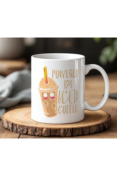 BB TRADE Iced Coffee Designed White Ceramic Printed Mug 330ml