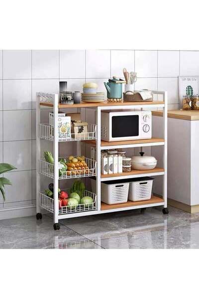 AGD حامل ميكروويف للمطبخ، رف تخزين متعدد الاستخدامات بأربع طبقات مع سلال جانب...