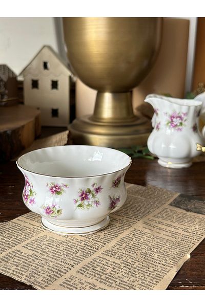 Royal Albert Antique Royal Albert Sweet Violets Purple Floral Porcelain Sugar Bowl Chocolate Bowl Turkish Delight Bowl Plate