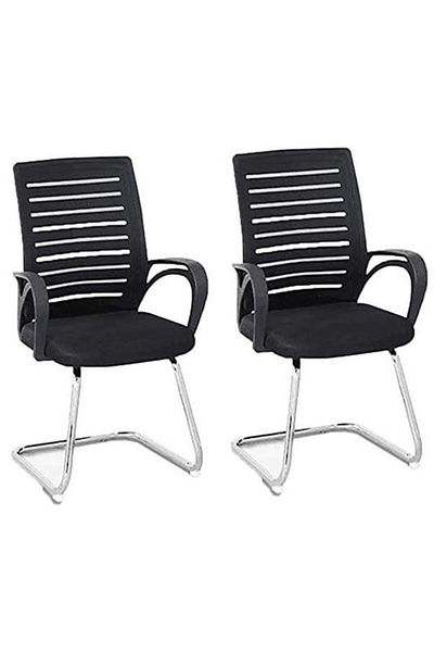 AWF AL WADI FURNITURE Trfa Set of 2 Ergonomic Medium Back Mesh Heavy Duty Modern Office Chair, Visitor Chair, Black