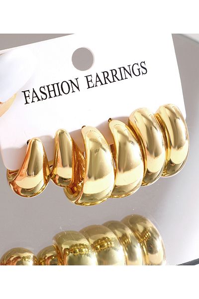 Choice AYA5789201 12pcs/Set Classic Fashion Twist C Shape Tear Drop Design Women's Gold-Color Earrings For