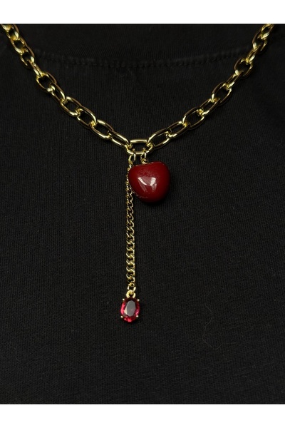 Unzilee KİRAZLI CHARMLI 14 AYAR KAPLAMA ZİNCİRLİ KOLYE