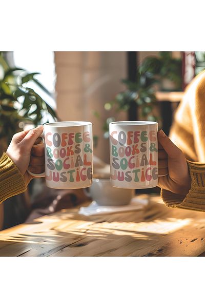 BB TRADE Coffee Books Designed White Ceramic Printed Mug Cup 330ml