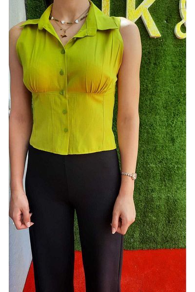 ŞIK VE MUTLU Shirt Collar Women's Sleeveless Shirt