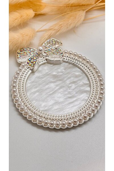 global fashion Πέτρινη παλέτα, στρογγυλή με τόξο, λευκή + ασημένια άκρη