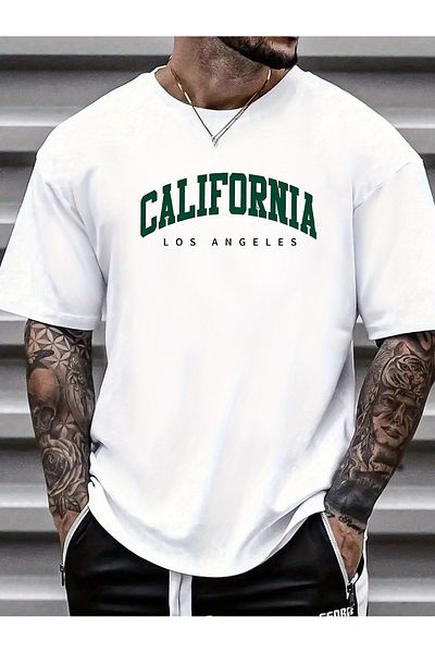 Let's Wear Ανδρικό μπλουζάκι CALIFORNIA με στάμπα, άνετο κοντομάνικο μπλουζάκι για το καλοκαίρι
