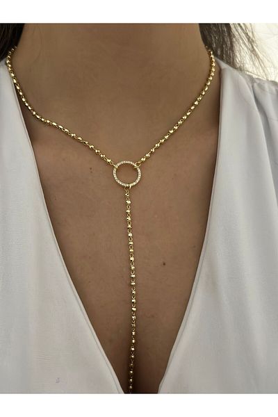 MyladyAccessoriess Topcuk Chain and Zircon Stone Detail Y Necklace
