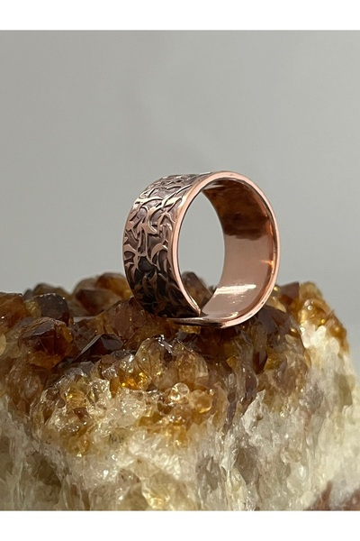 Melisa MoonCo , Saf Bakır Yüzük, Ağaçkabuğu Eskitme Desenli, Bakırın Şifası ile