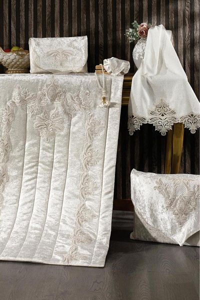 Çeyiz Diyarı Комплект молитвени килимчета Huma Velvet Cream