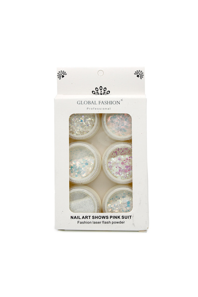 global fashion Εξάγωνη διακόσμηση νυχιών, σετ, 6 χρώματα