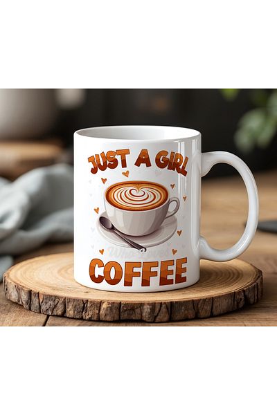 BB TRADE Just a Girl Coffee Designed White Ceramic Printed Mug 330ml