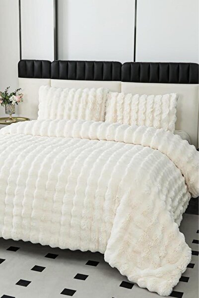 Çeyiz Diyarı Tomriks Rabbit Hair Double Bedspread 220X240 cm Cream