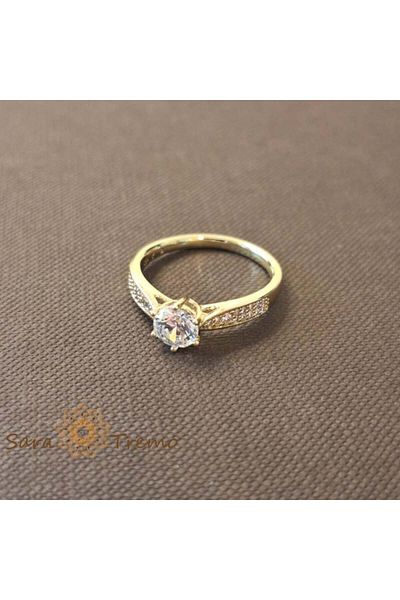 saratremo Engagement-style ring encrusted with white zirconia crystals - 14k gold plated