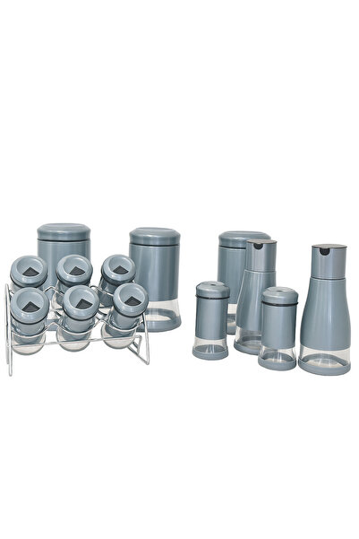 Büyülü Züccaciye 13 Parça Gri Metal Cam Baharatlık ve Kavanoz Seti