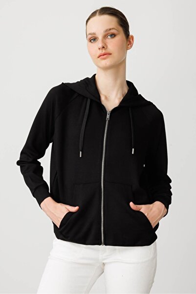 Desen Triko Women's Kangaroo Pocket Sweat Tracksuit Top Black