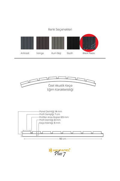 Akupanel PLUS7 60×245 cm Black Palazzo Akustik Duvar Paneli