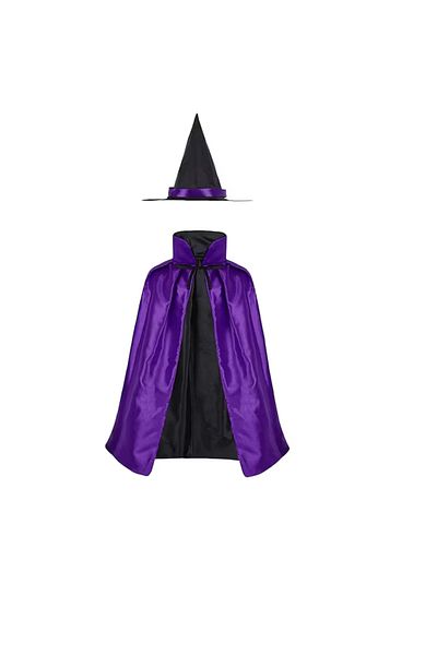 OEM Set 2 piese, palarie si pelerina Halloween pentru fete, 90 cm, L, satin, mov, negru