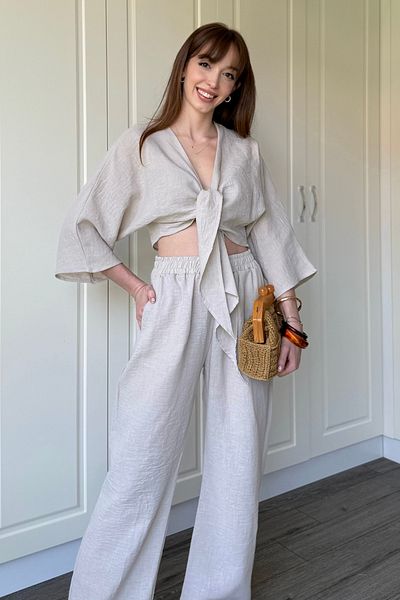 Dilay Gökoğlu Butik Women's Crop Blouse Front Tie Detail Set