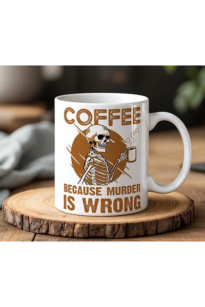 BB TRADE Designed White Ceramic Printed Mug Cup 330ml