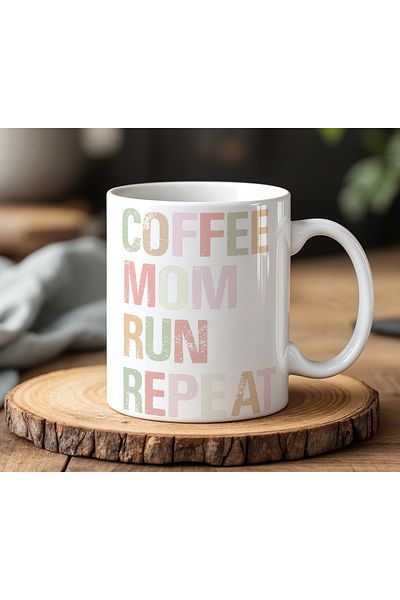 BB TRADE Coffee Mom Run a Repeat Design White Ceramic Printed Mug 330ml