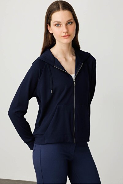 Desen Triko Women's Kangaroo Pocket Sweat Tracksuit Top Navy Blue