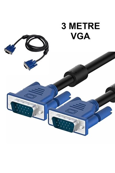 WOZLO 3 Metre VGA Kablo – Bilgisayar PC Monitör Projeksiyon Uyumlu 15 Pin E/E