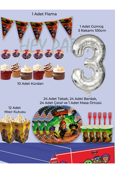 PartyPoo Brawl Stars Themed Birthday Party Set for 24 People |   3 Year Old B...