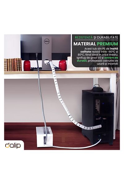 dalip Dalip Cable Organizer Tube, TV PC Cable Management, Animal Protection, L: 2 m, D: 20 mm, White