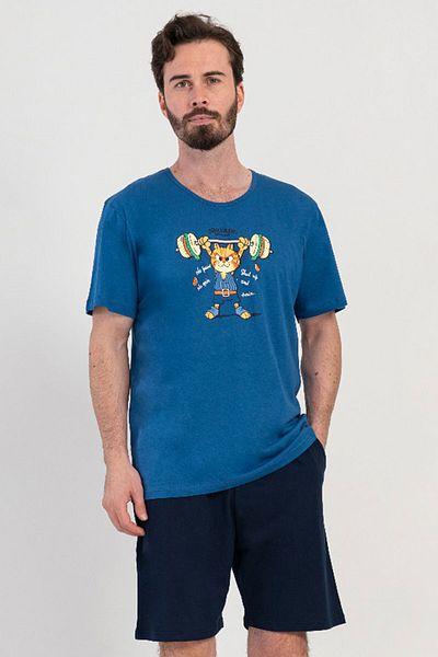 VİENETTA Cotton Men's Short Sleeve Shorts Pajamas Suit, 408430