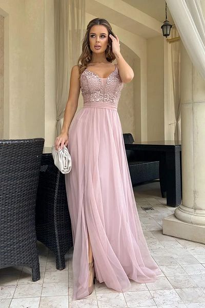 UniqueStore.ro Rochie Calla Powder, elegantă cu fustă din dantelă și tul