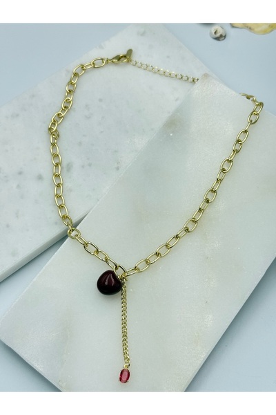 Unzilee KİRAZLI CHARMLI 14 AYAR KAPLAMA ZİNCİRLİ KOLYE