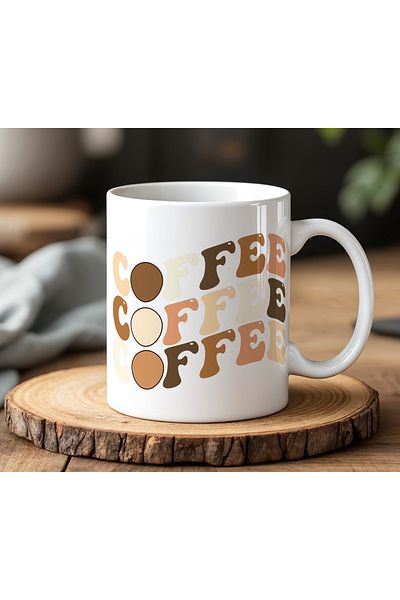 BB TRADE Coffee Brown Designed White Ceramic Printed Mug Cup 330ml