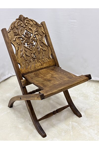 Arıkmert El Sanatları El Oyma Katlanır Ceviz Ahşap Sandalye – 55x50x75 cm Dek...