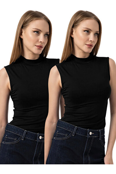 dgs look Kadın Siyah 2'li Kolsuz Body Yarım Boğaz