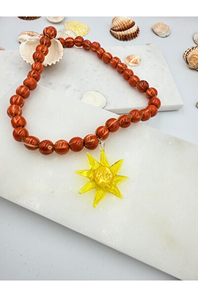 Unzilee Orange Beaded Glass Sun Necklace
