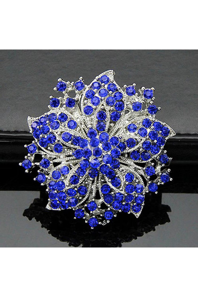begüm jewelery LACİVERT ÇİÇEK MODEL PARLAK KESİM TAŞLARLA İŞLENMİŞ TASARIM BROŞ