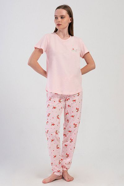 VİENETTA Women's Cotton Short Sleeve Pajama Set, 408038