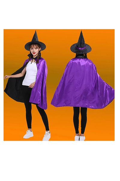 OEM Set 2 piese, palarie si pelerina Halloween pentru fete, 90 cm, L, satin, mov, negru
