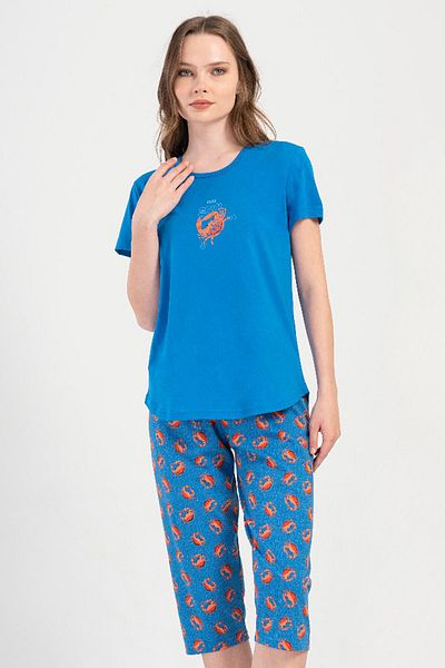 VİENETTA Cotton Women's Short Sleeve Capri Pajama Set, 408109